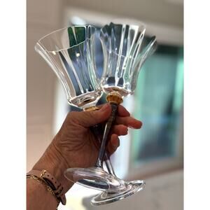 Rare Mikasa Royal Jamestown Blue Stem and Gold Knot Wine Glass Set of 2